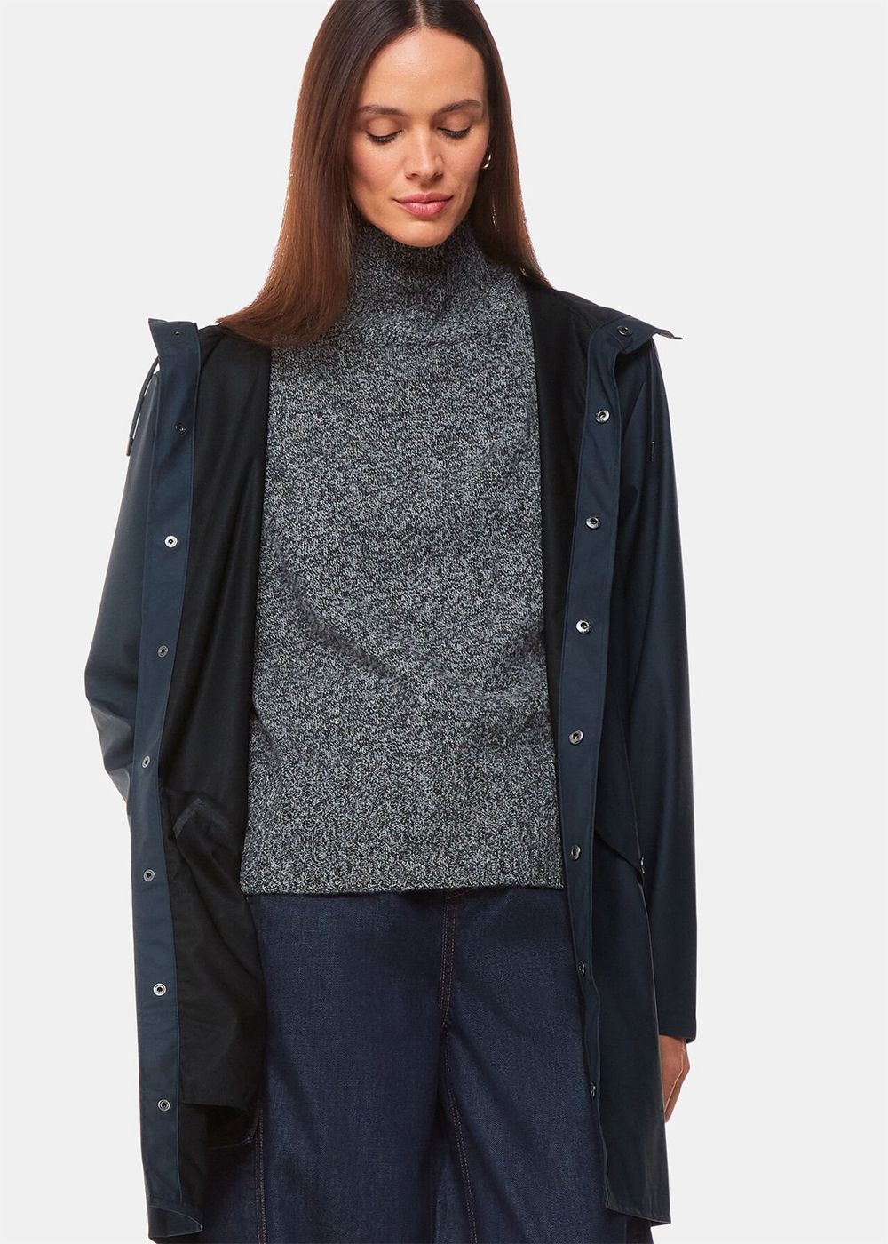 Whistles Rains Long Jacket Navy | US-50361IVYW