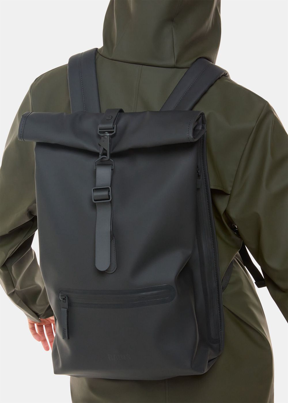 Whistles Rains Roll Top Backpack Black | US-73946UVOG