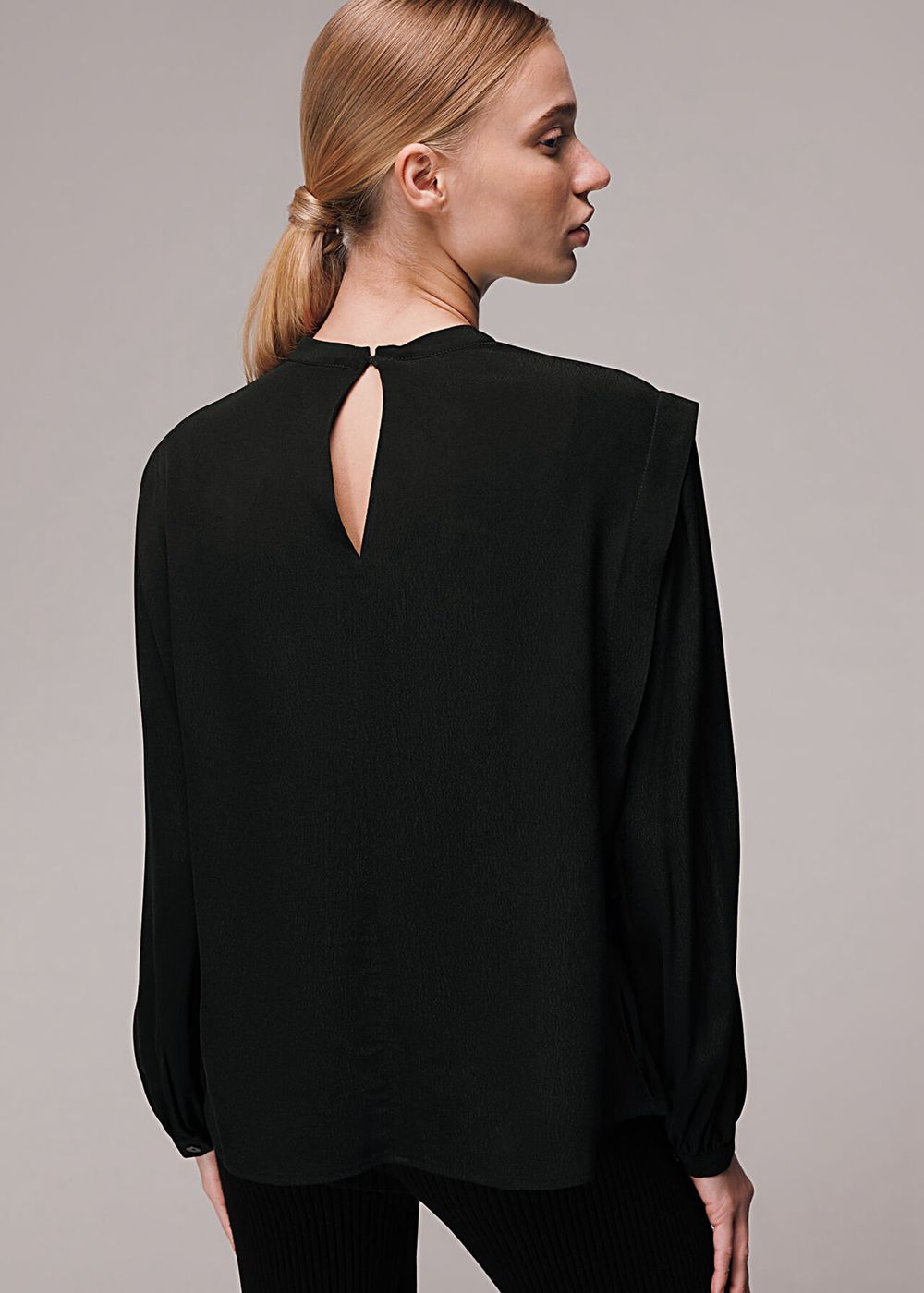 Whistles Rayna Shoulder Detail Top Black | US-53264NHGK