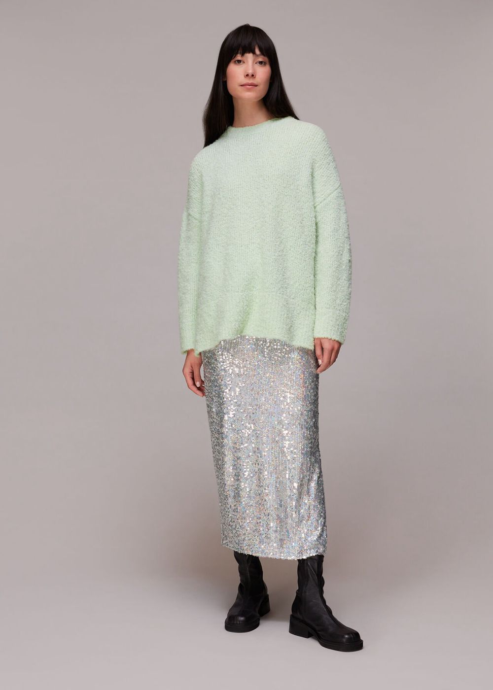 Whistles Relaxed Boucle Sweater Mint | US-32687PKCO