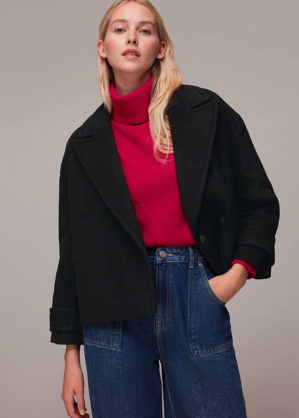 Whistles Relaxed Cropped Wool Coat Black | US-42079GQBZ