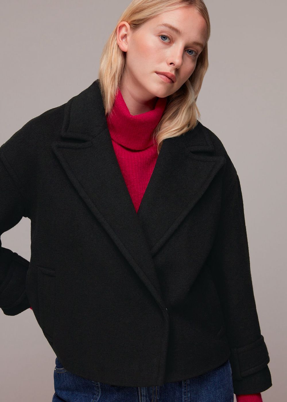 Whistles Relaxed Cropped Wool Coat Black | US-42079GQBZ