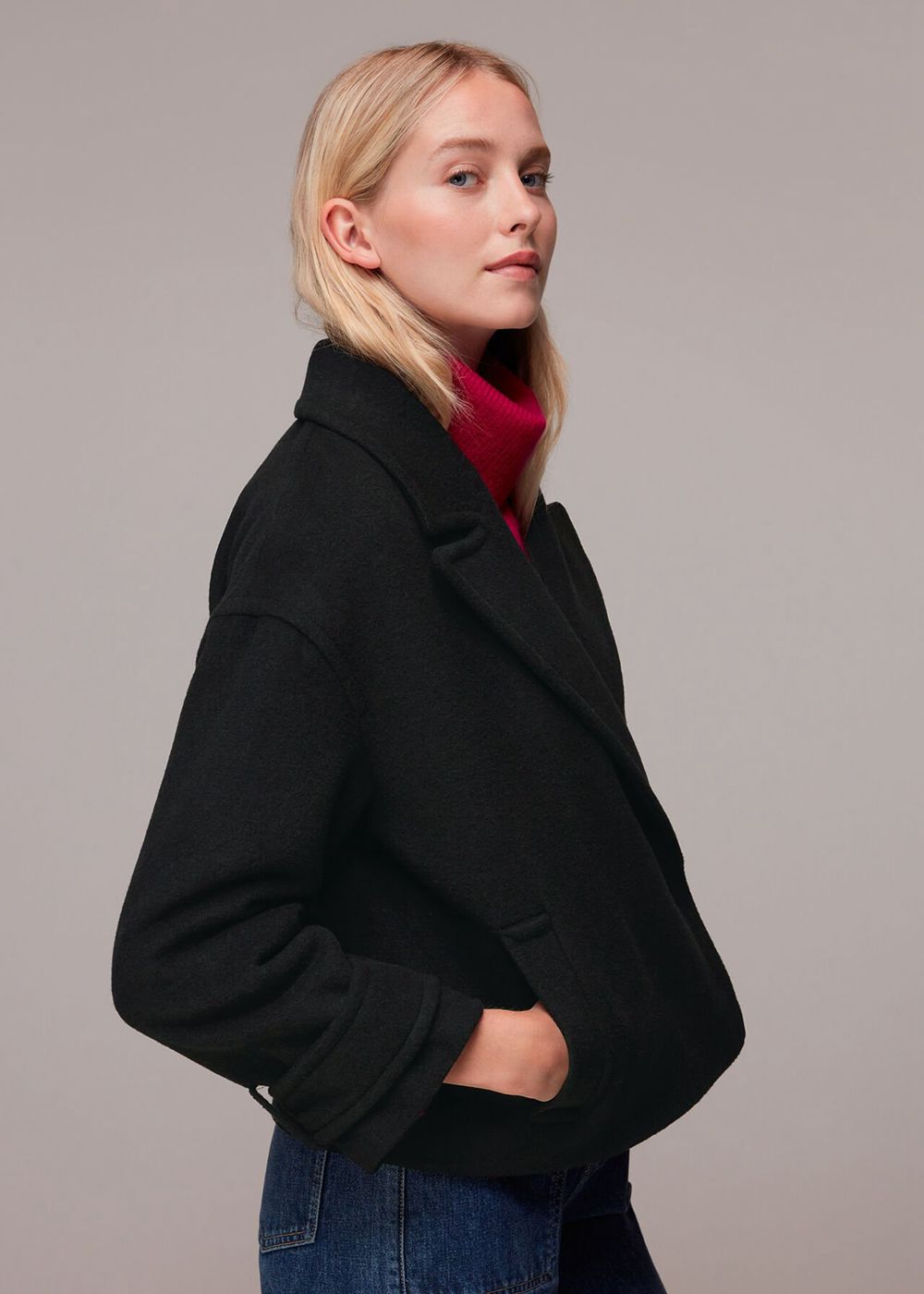 Whistles Relaxed Cropped Wool Coat Black | US-42079GQBZ