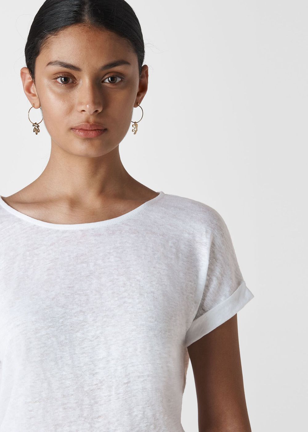 Whistles Relaxed Linen T-Shirt White | US-90271OSUC