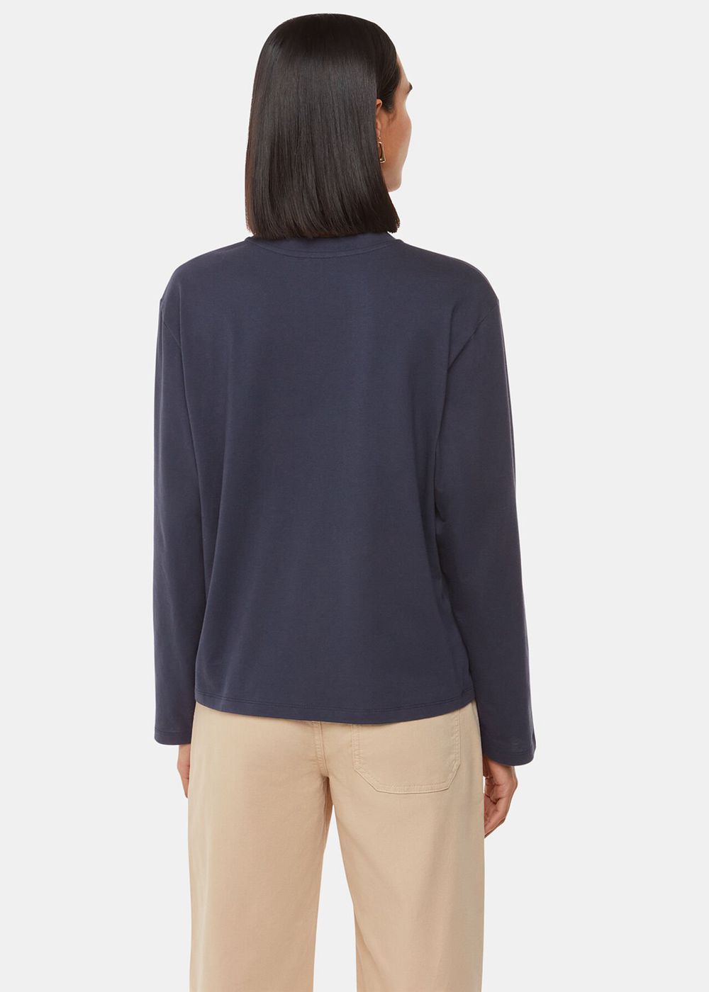 Whistles Relaxed Long Sleeve T-Shirt Navy | US-59146FTIK