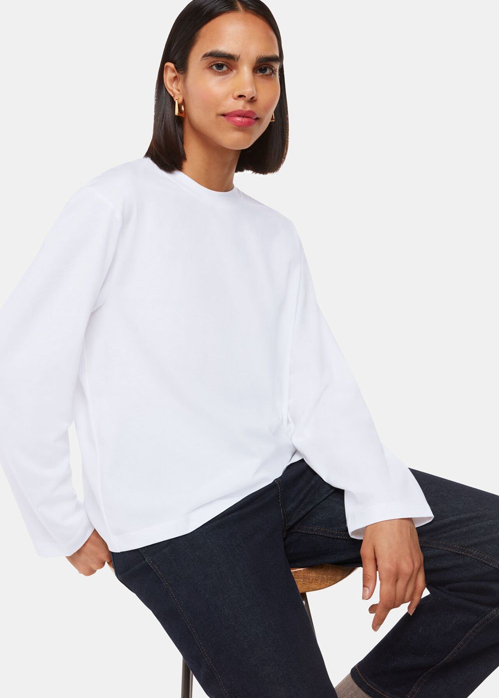 Whistles Relaxed Long Sleeve T-Shirt White | US-17380ORXQ