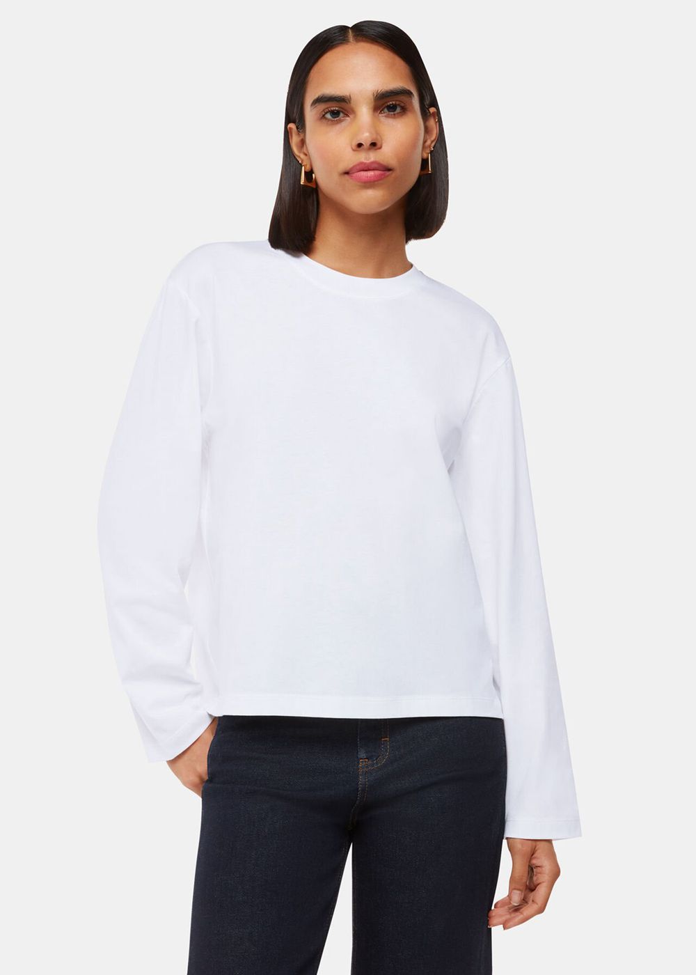 Whistles Relaxed Long Sleeve T-Shirt White | US-17380ORXQ