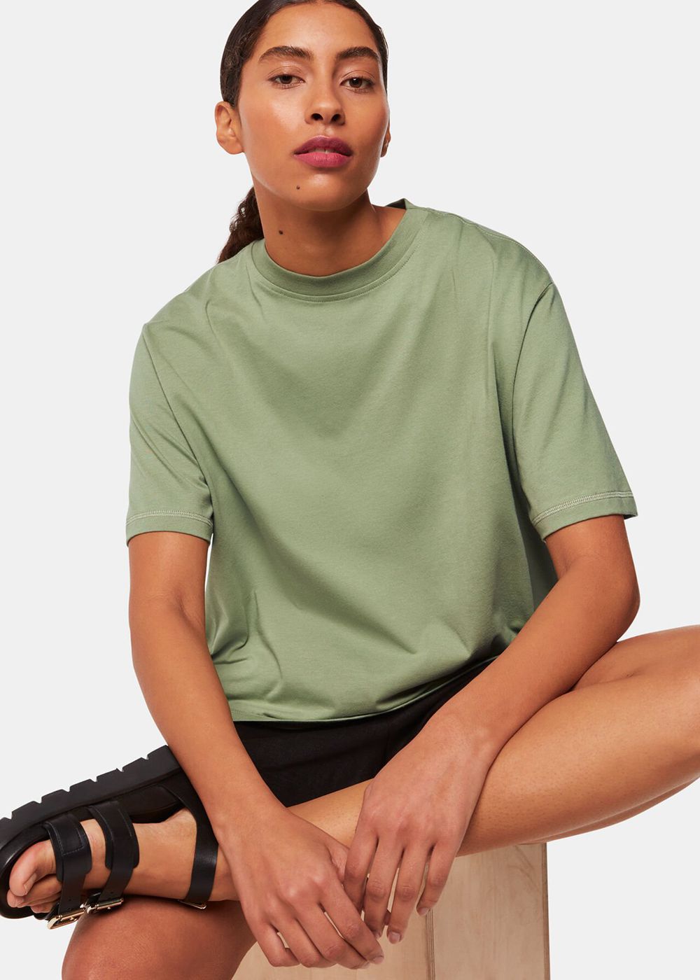 Whistles Relaxed T-Shirt Khaki | US-01657SXVG