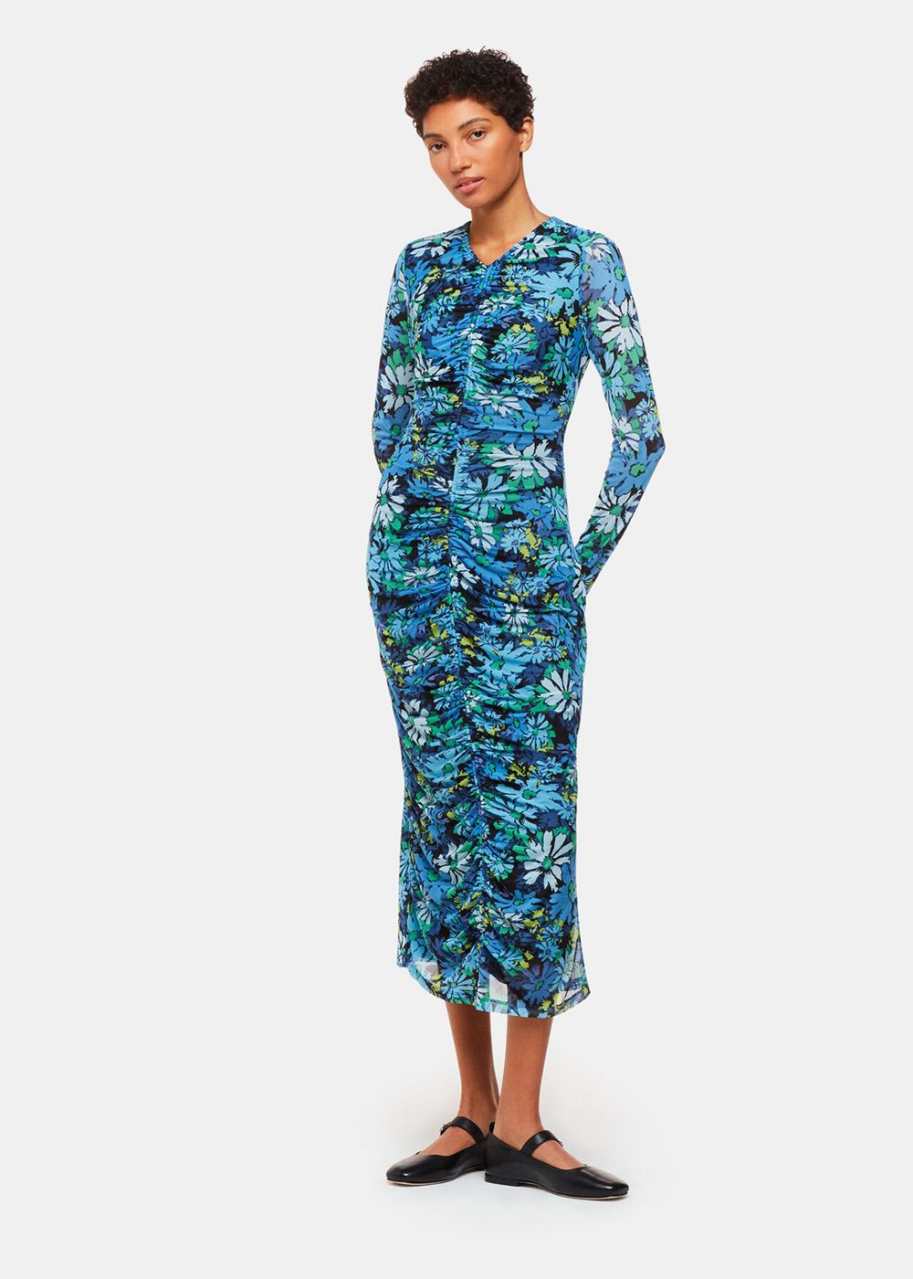 Whistles Retro Floral Mesh Dress Blue / Multicolor | US-28675WQUO