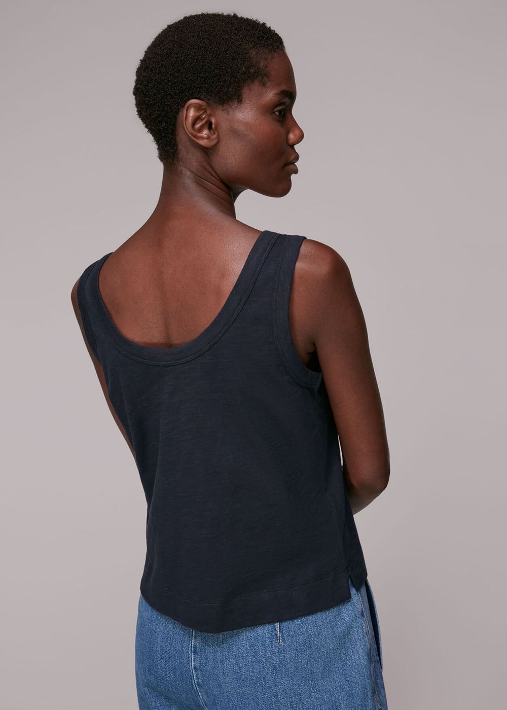 Whistles Reversible Button Up Tank Top Navy | US-30549FVOJ