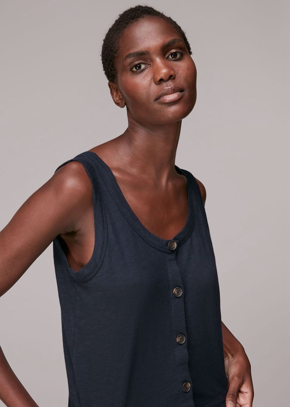 Whistles Reversible Button Up Tank Top Navy | US-30549FVOJ