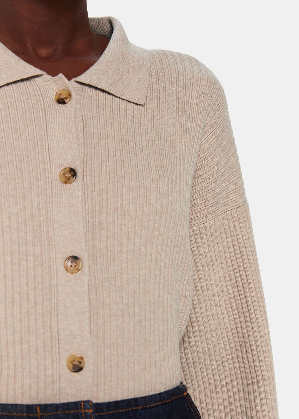 Whistles Rib Collar Cardigan Beige | US-39657CKMR