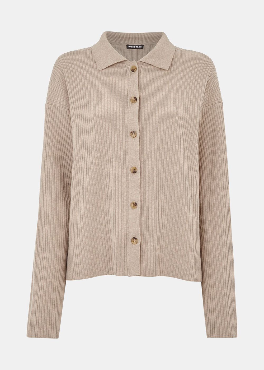 Whistles Rib Collar Cardigan Beige | US-39657CKMR