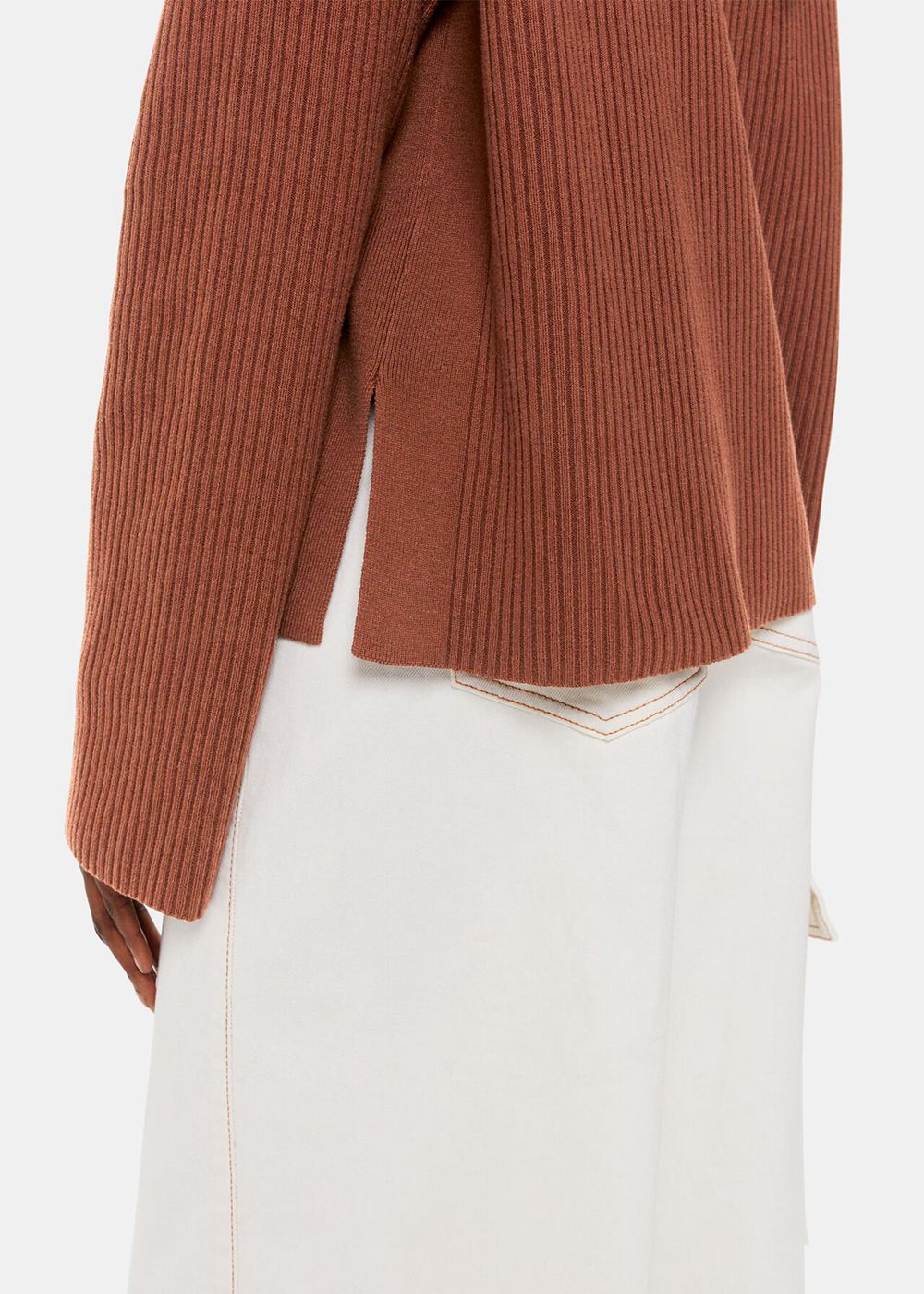 Whistles Rib Collar Cardigan Brown | US-85439LICM