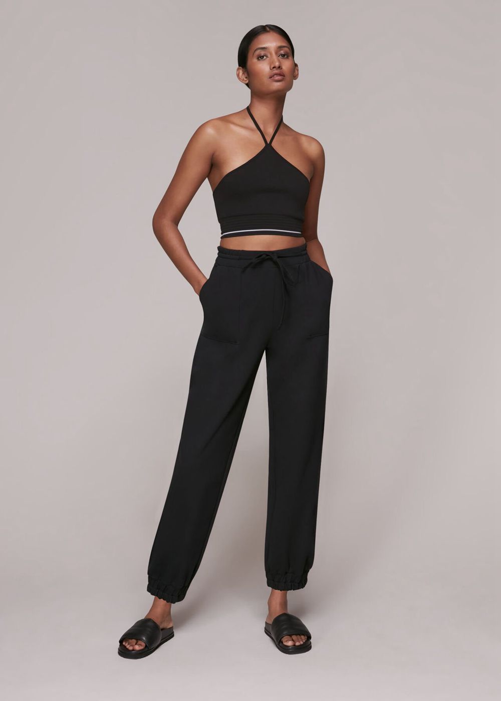 Whistles Rib Halter Neck Top Black | US-65321WTMU