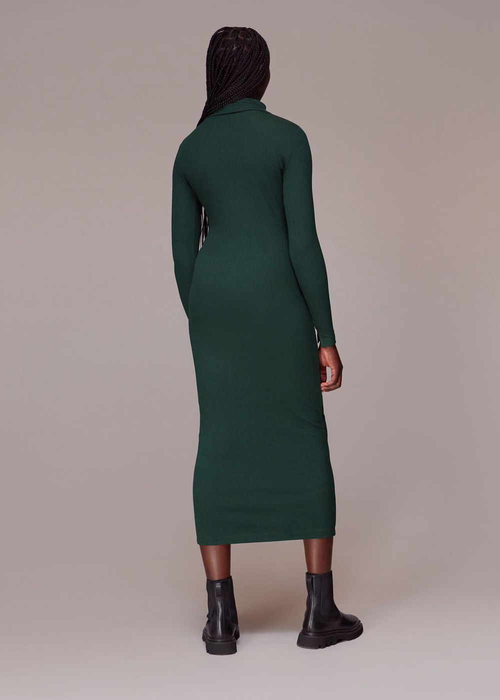 Whistles Rib Polo Jersey Dress Dark Green | US-90413YVJL