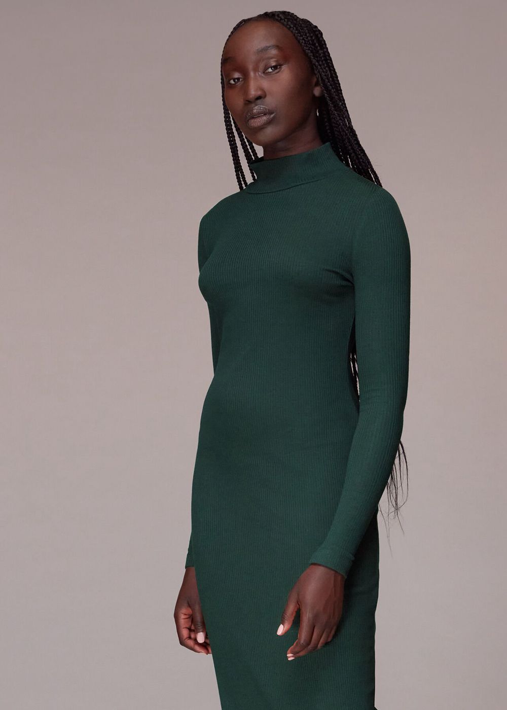 Whistles Rib Polo Jersey Dress Dark Green | US-90413YVJL