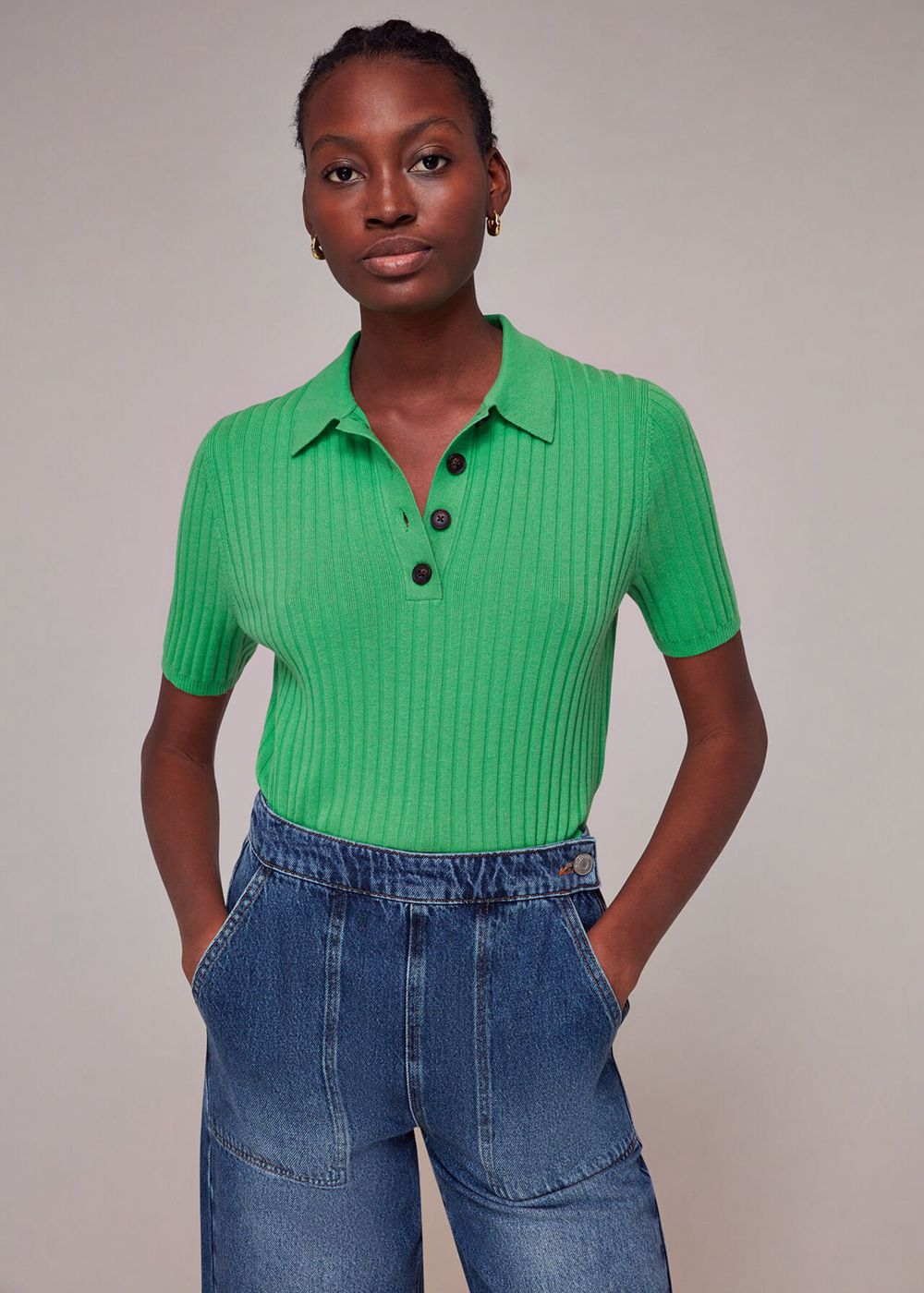 Whistles Rib Short Sleeve Knitwear Green | US-21350AWDL