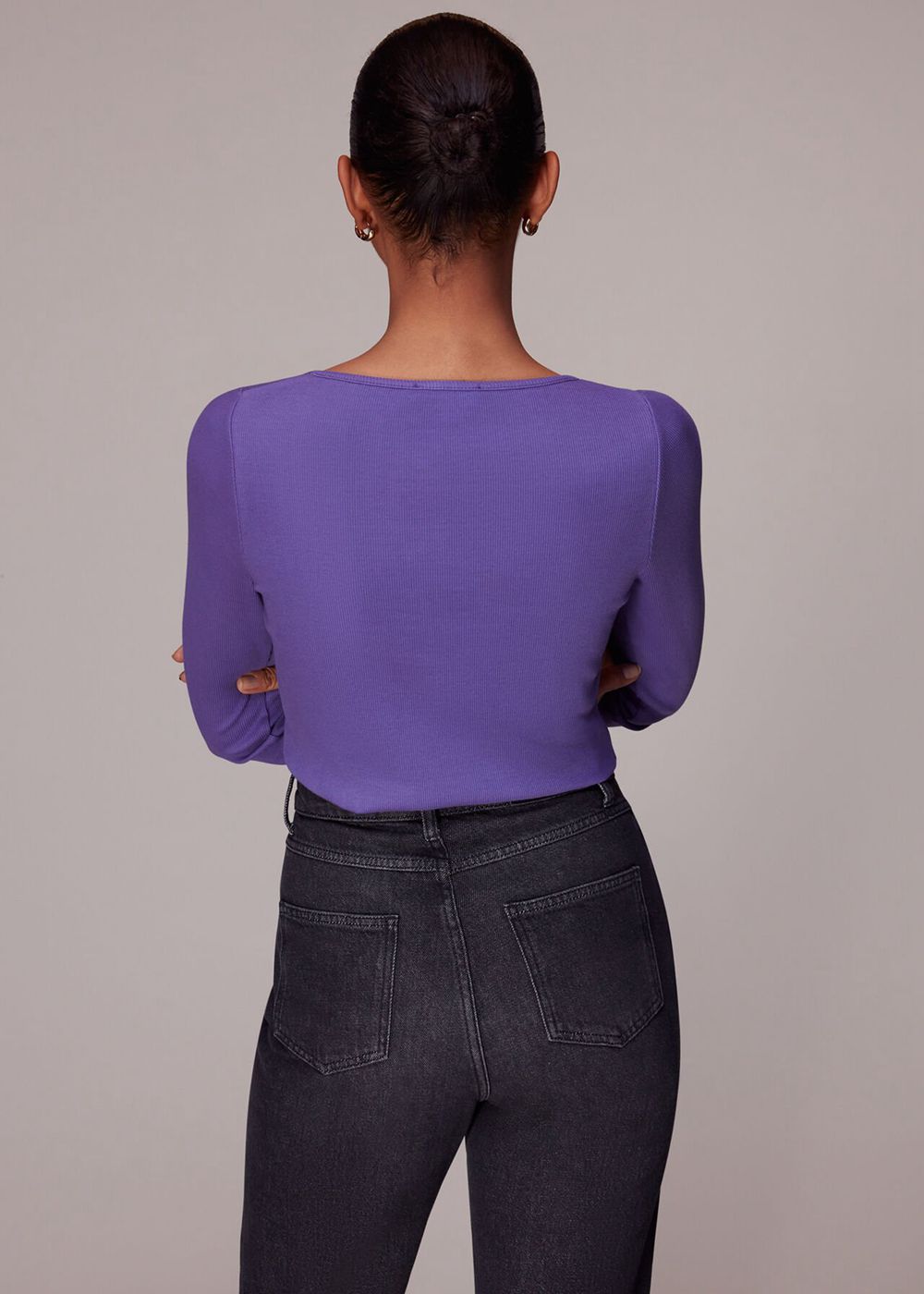 Whistles Ribbed Asymmetric V Neck Top Purple | US-67341YDJC