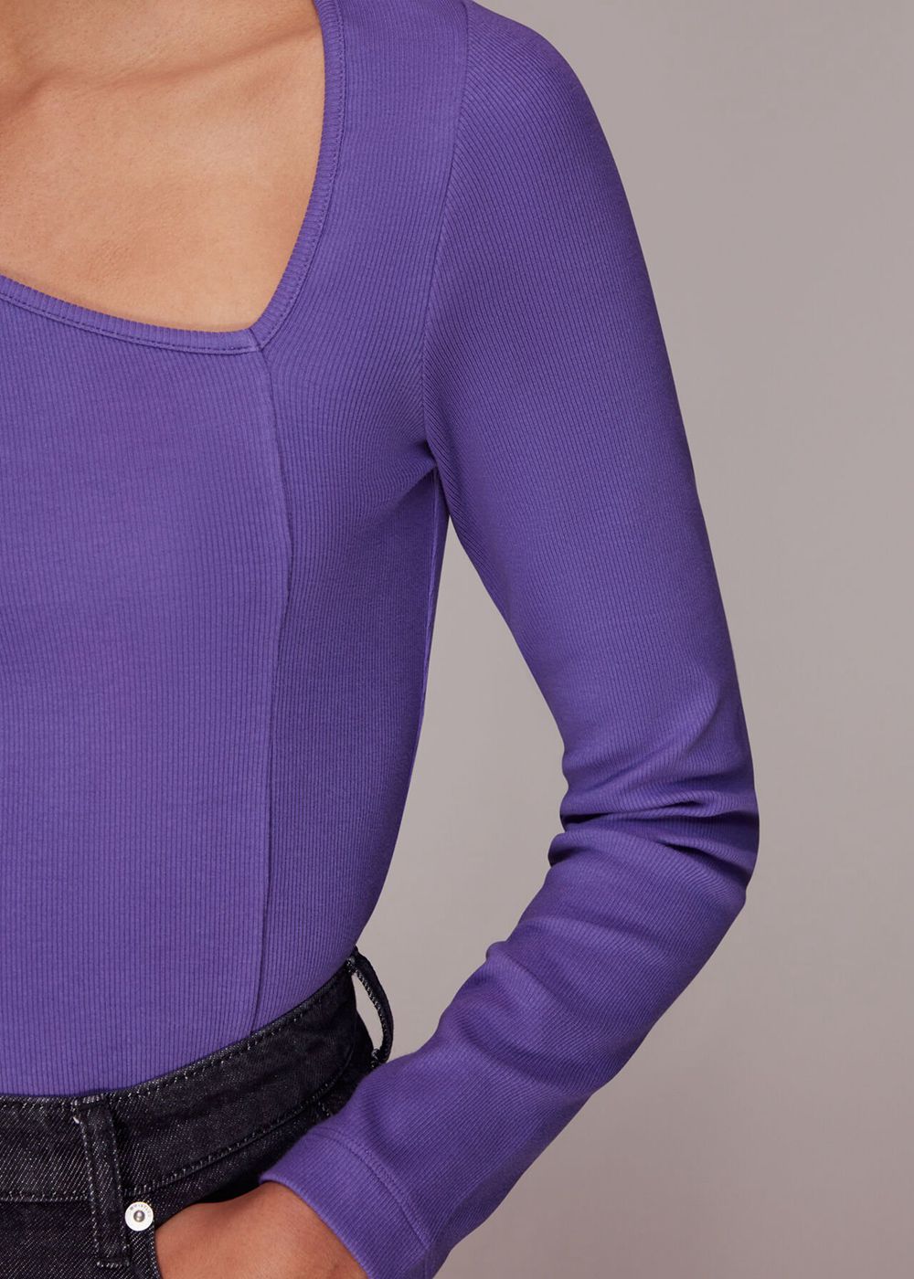 Whistles Ribbed Asymmetric V Neck Top Purple | US-67341YDJC