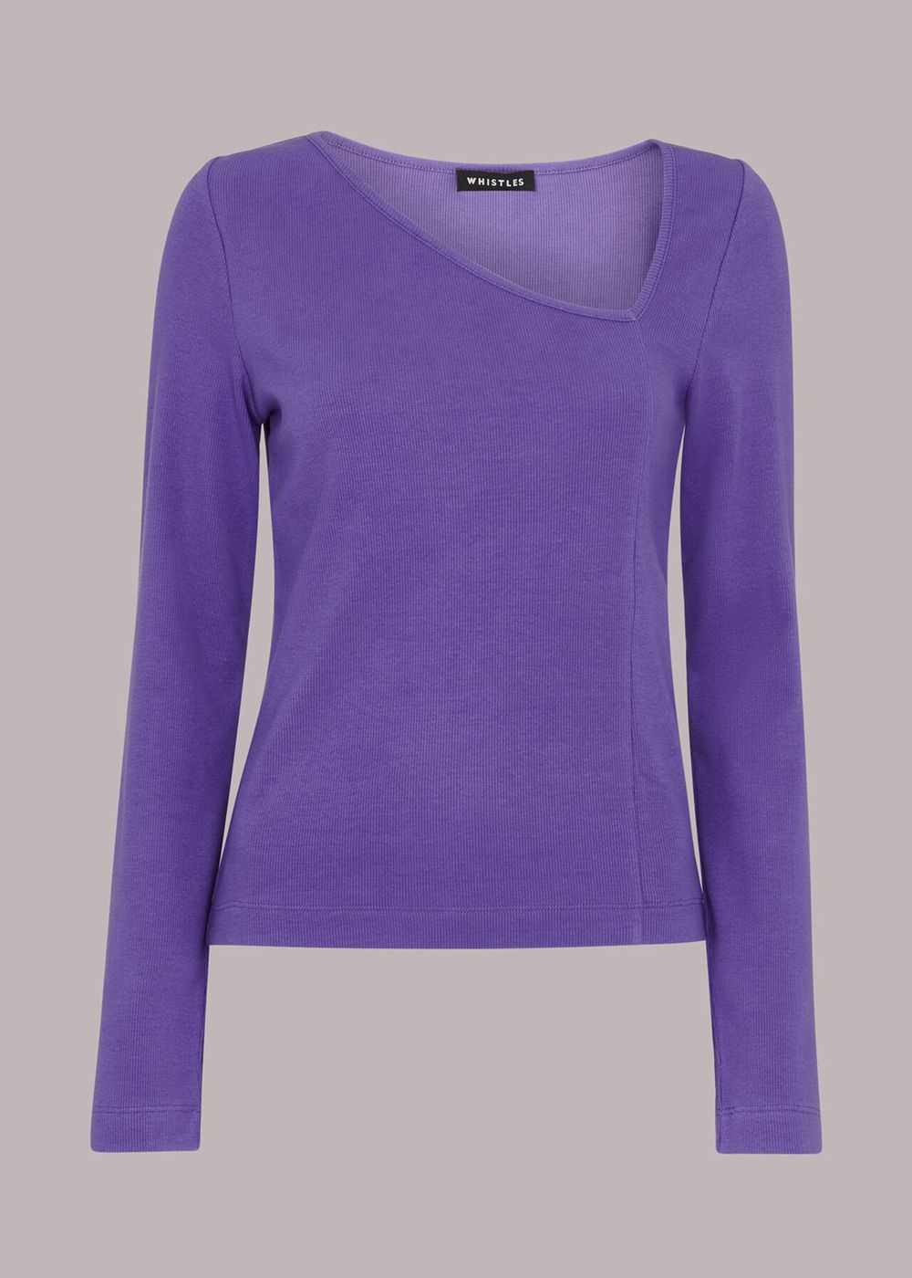 Whistles Ribbed Asymmetric V Neck Top Purple | US-67341YDJC