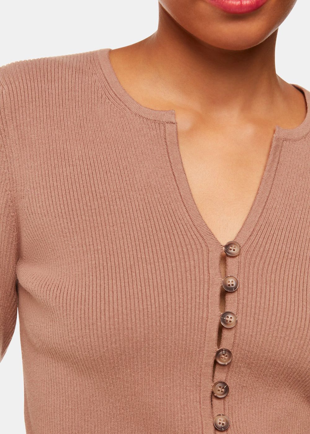 Whistles Ribbed Button Through Cardigan Neutral | US-35014ATZS