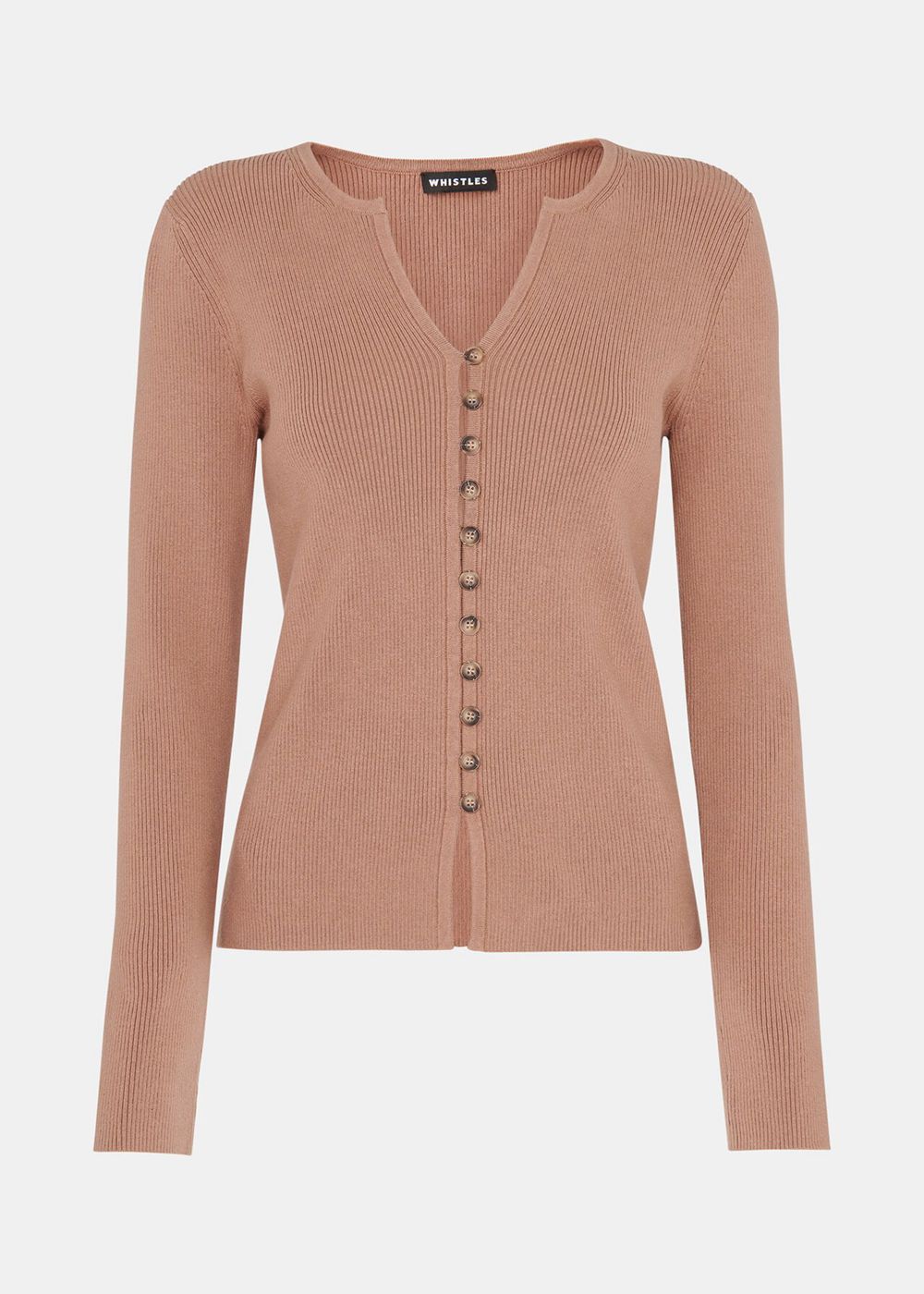 Whistles Ribbed Button Through Cardigan Neutral | US-35014ATZS