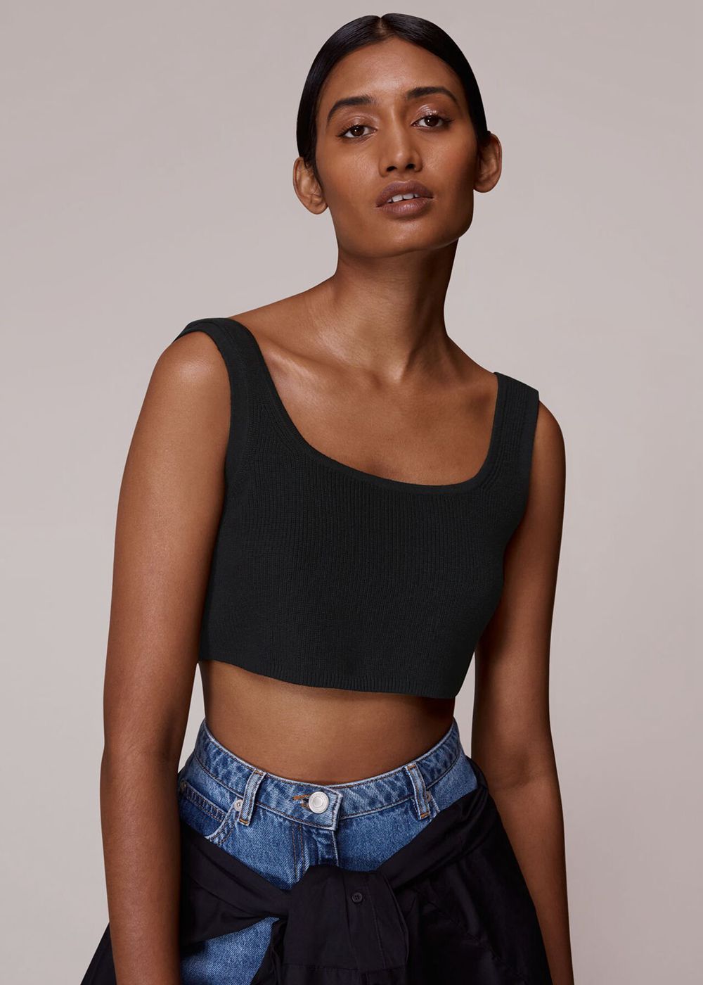 Whistles Ribbed Cropped Knitwear Black | US-05862PXCU