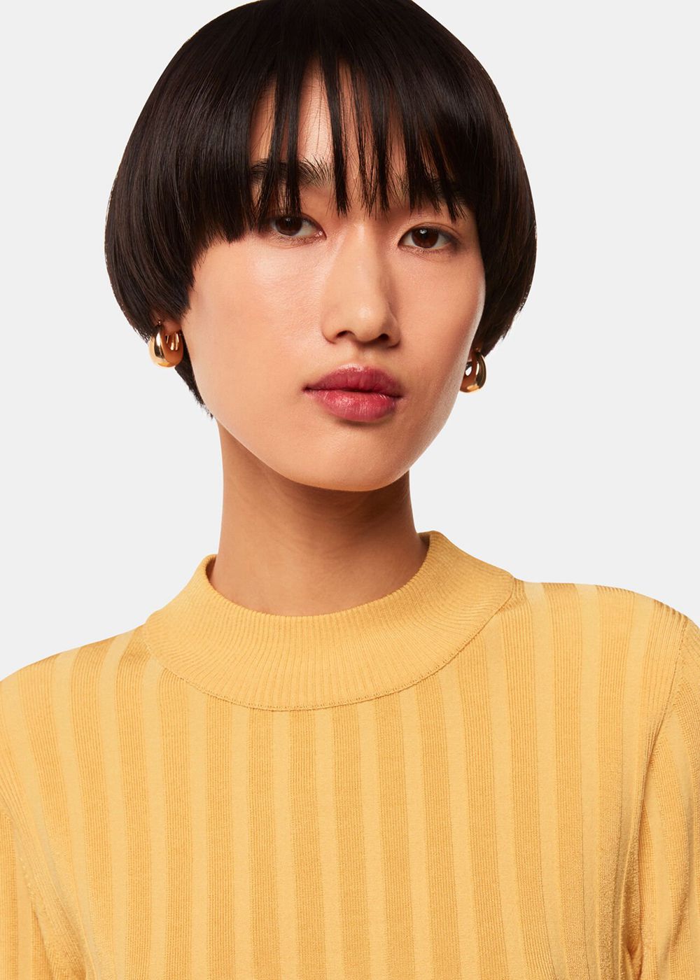 Whistles Ribbed Detail Crew Neck Knitwear Yellow | US-76089UJYL