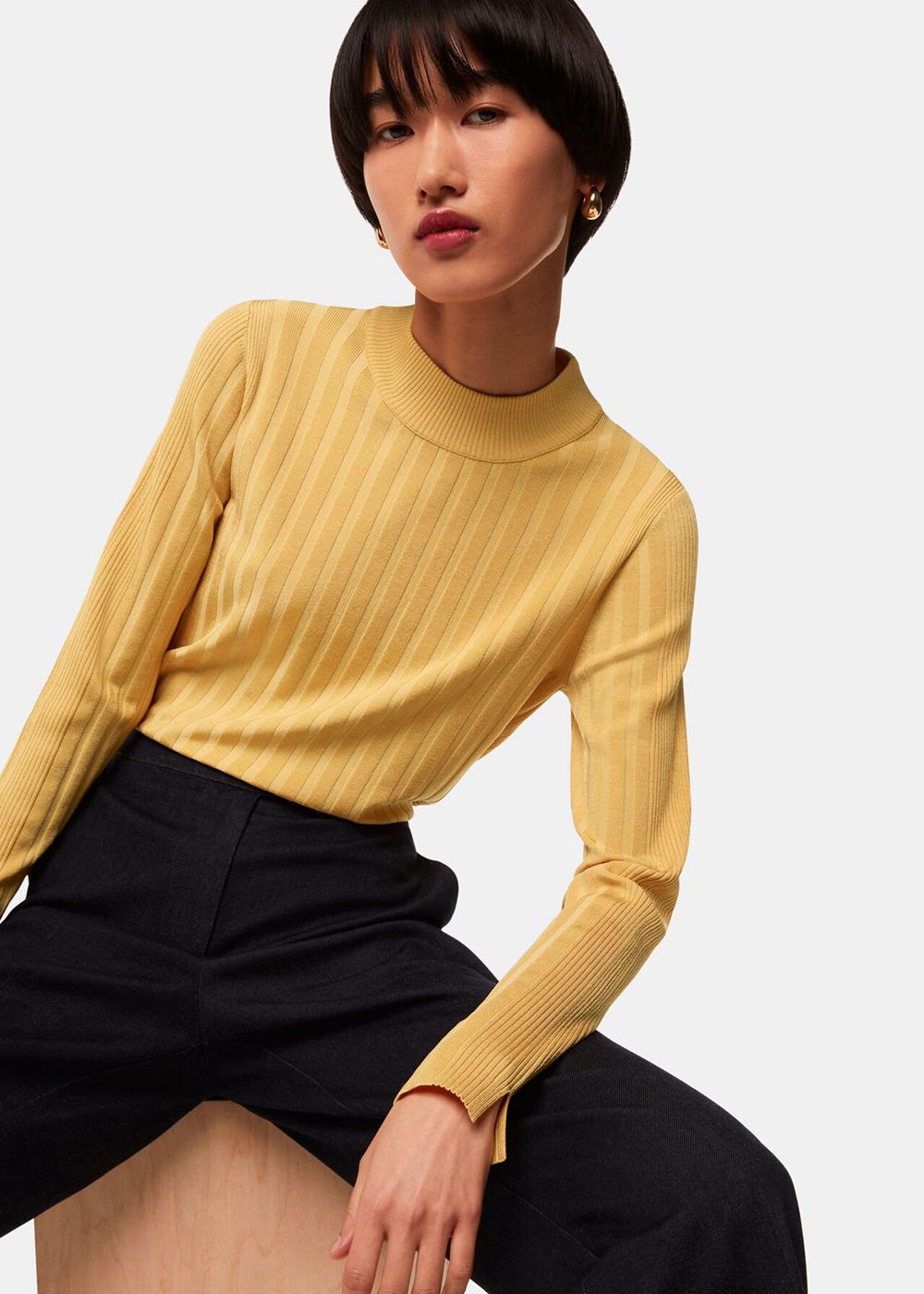 Whistles Ribbed Detail Crew Neck Knitwear Yellow | US-76089UJYL