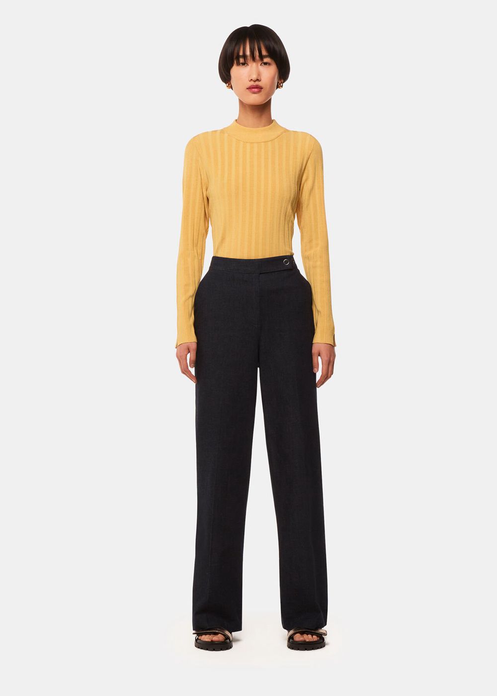 Whistles Ribbed Detail Crew Neck Knitwear Yellow | US-76089UJYL