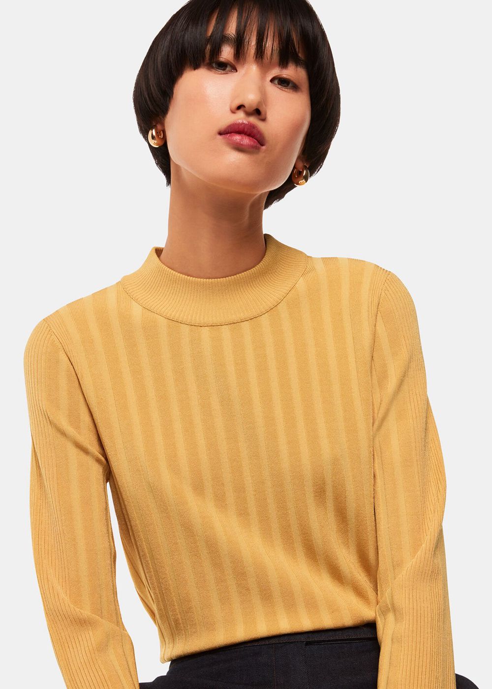 Whistles Ribbed Detail Crew Neck Knitwear Yellow | US-76089UJYL