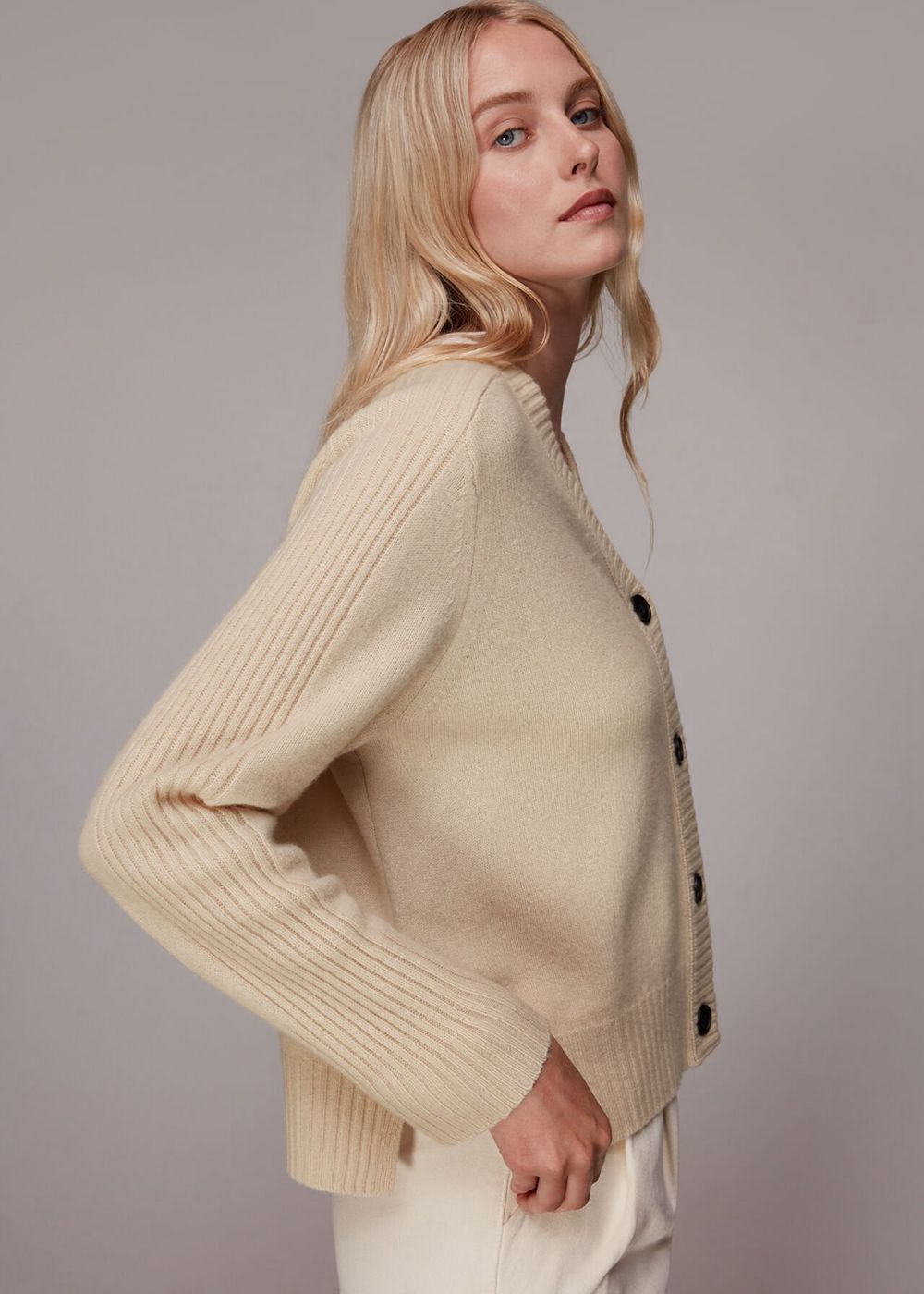 Whistles Ribbed Detail Wool Cardigan White | US-52936USTE