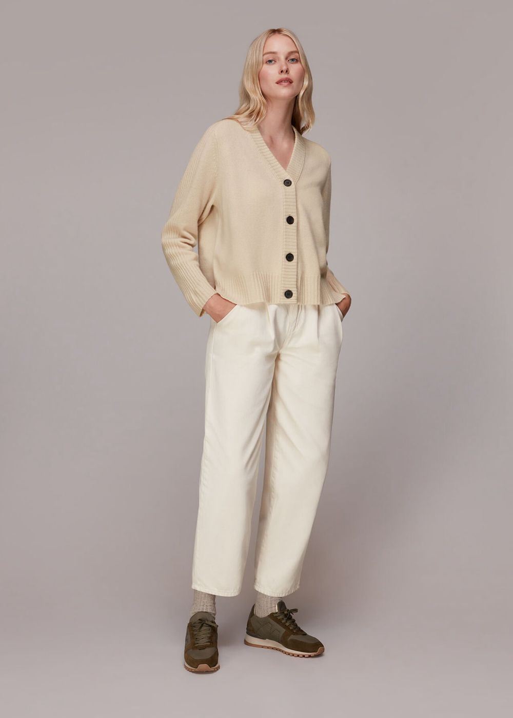 Whistles Ribbed Detail Wool Cardigan White | US-52936USTE