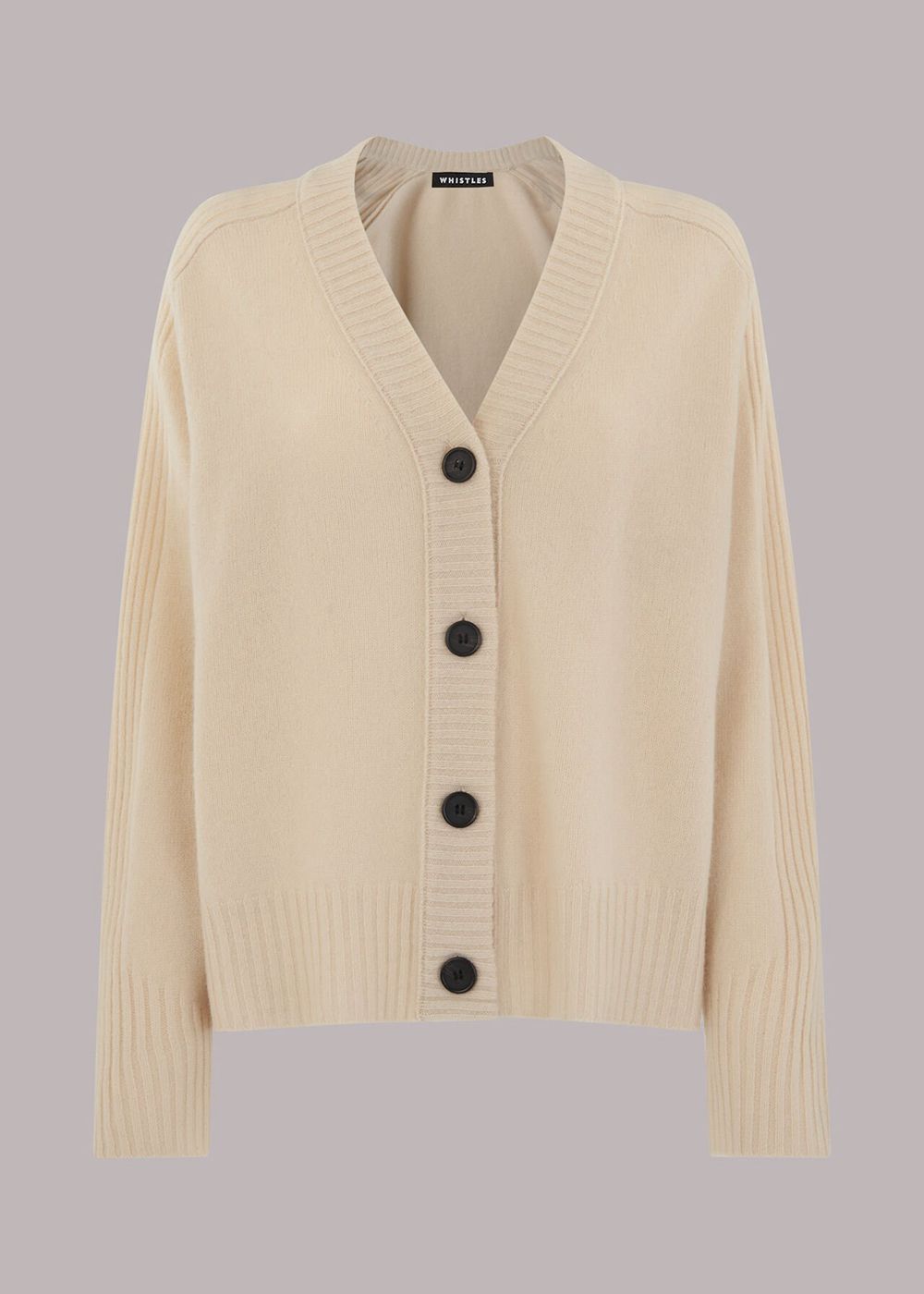 Whistles Ribbed Detail Wool Cardigan White | US-52936USTE