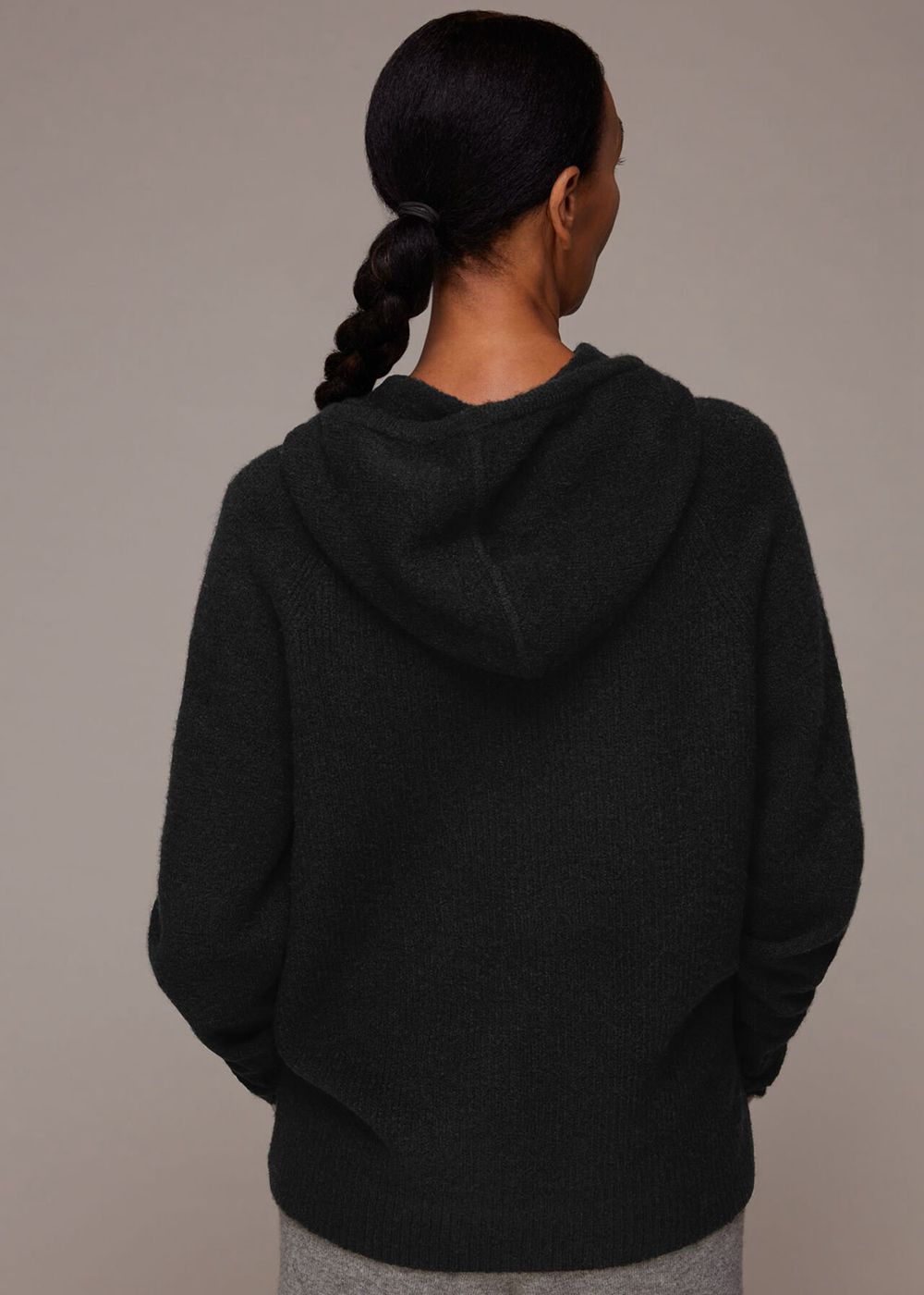 Whistles Ribbed Hoodie Black | US-62978FOAD