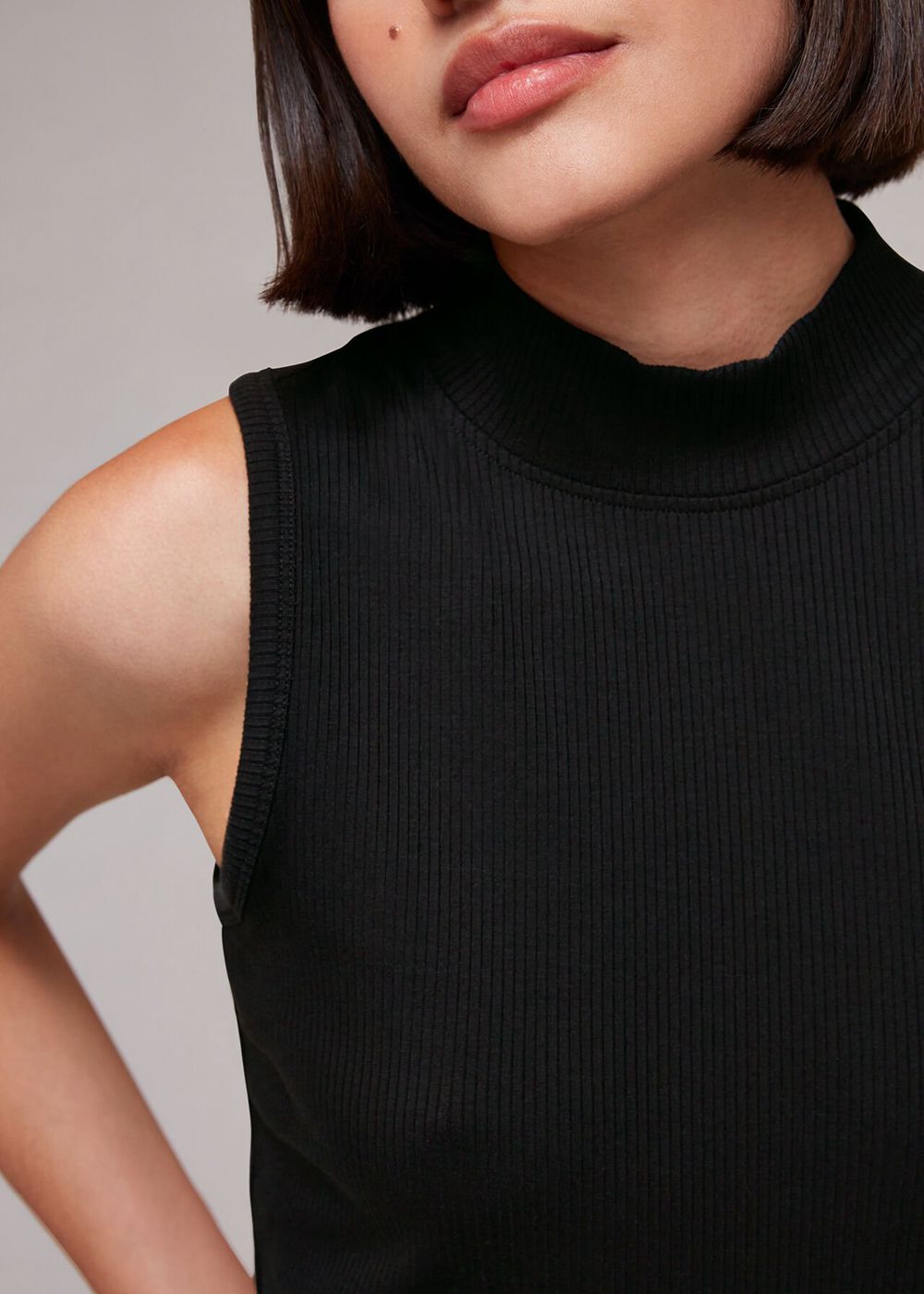 Whistles Ribbed Keyhole Tank Top Black | US-23708OBXG