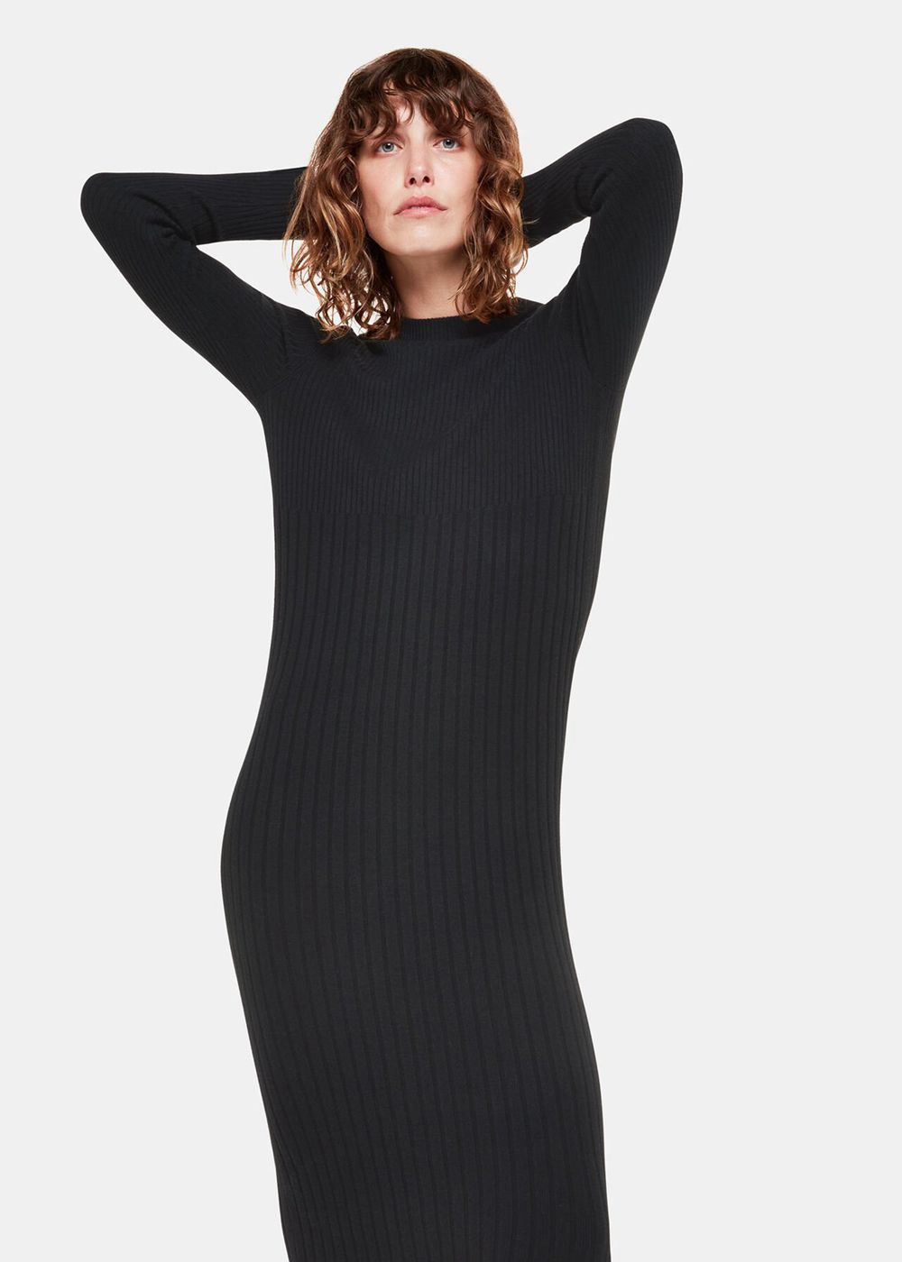 Whistles Ribbed Knitted Midi Dress Black | US-21537KZGY