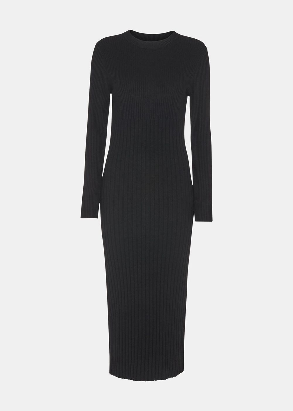 Whistles Ribbed Knitted Midi Dress Black | US-21537KZGY