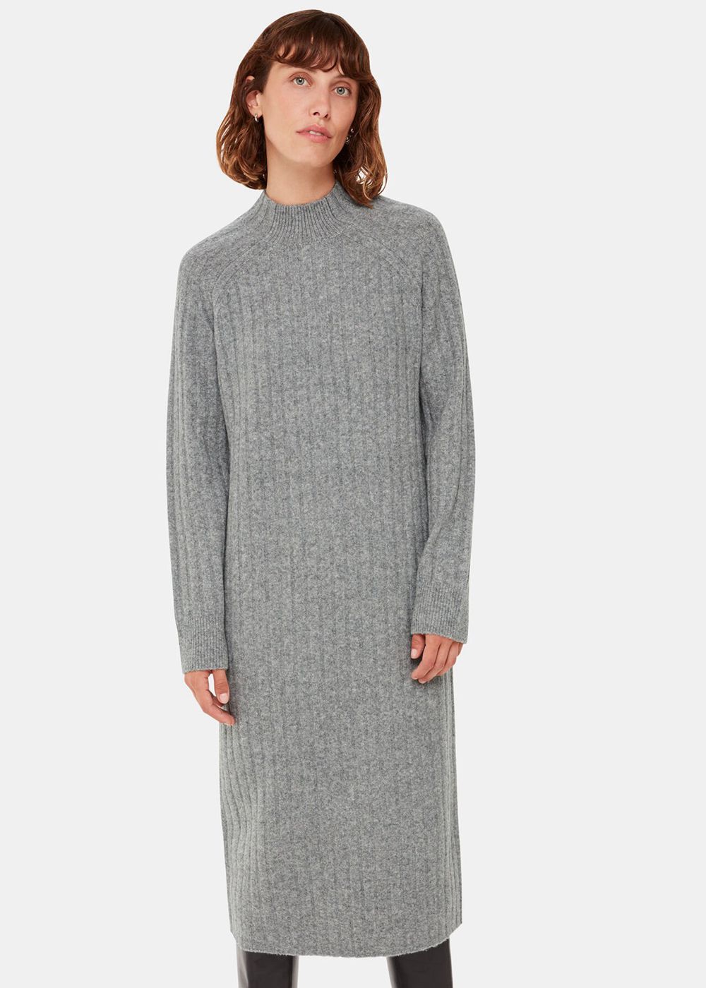 Whistles Ribbed Knitted Midi Dress Grey | US-80591ZOEB