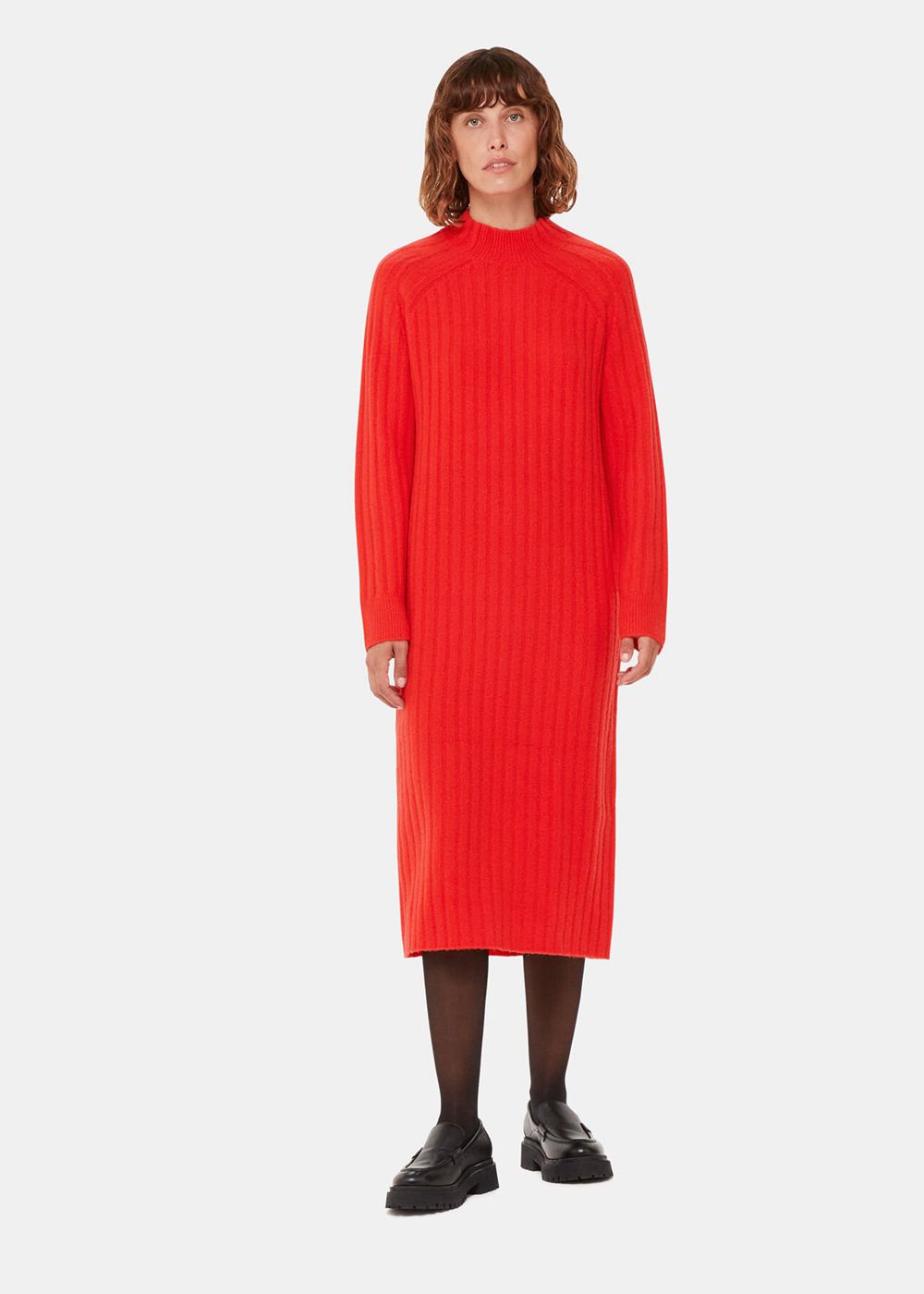 Whistles Ribbed Knitted Midi Dress Red | US-35468XPTG