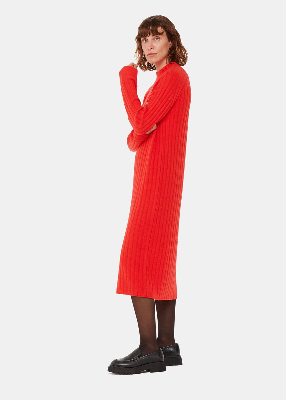 Whistles Ribbed Knitted Midi Dress Red | US-35468XPTG