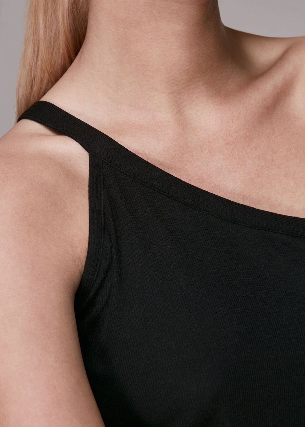 Whistles Ribbed One Shoulder Cami Top Black | US-03479DOWS