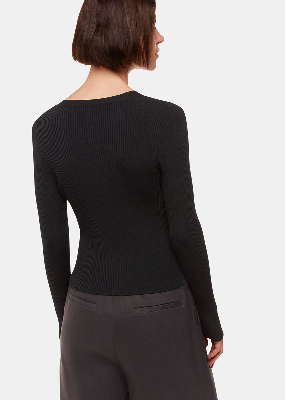 Whistles Ribbed V Neck Cardigan Black | US-15237BZRY