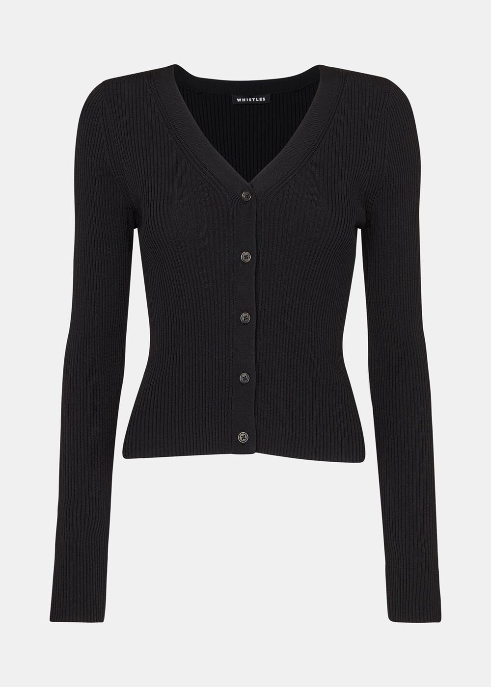 Whistles Ribbed V Neck Cardigan Black | US-15237BZRY