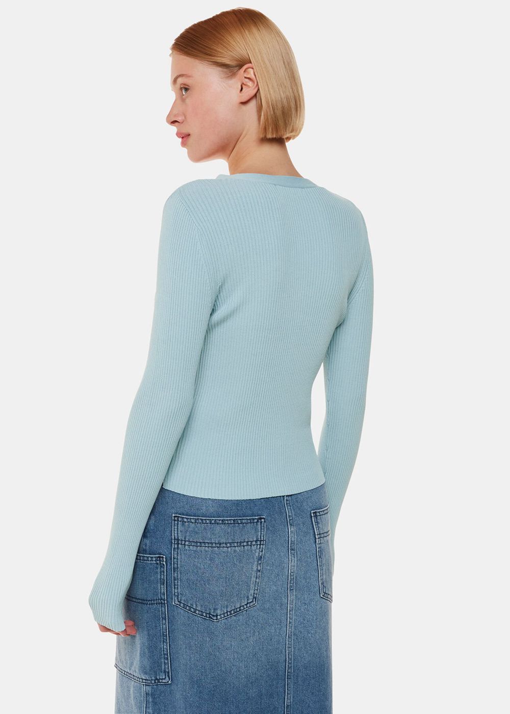 Whistles Ribbed V Neck Cardigan Blue | US-96153PTOC