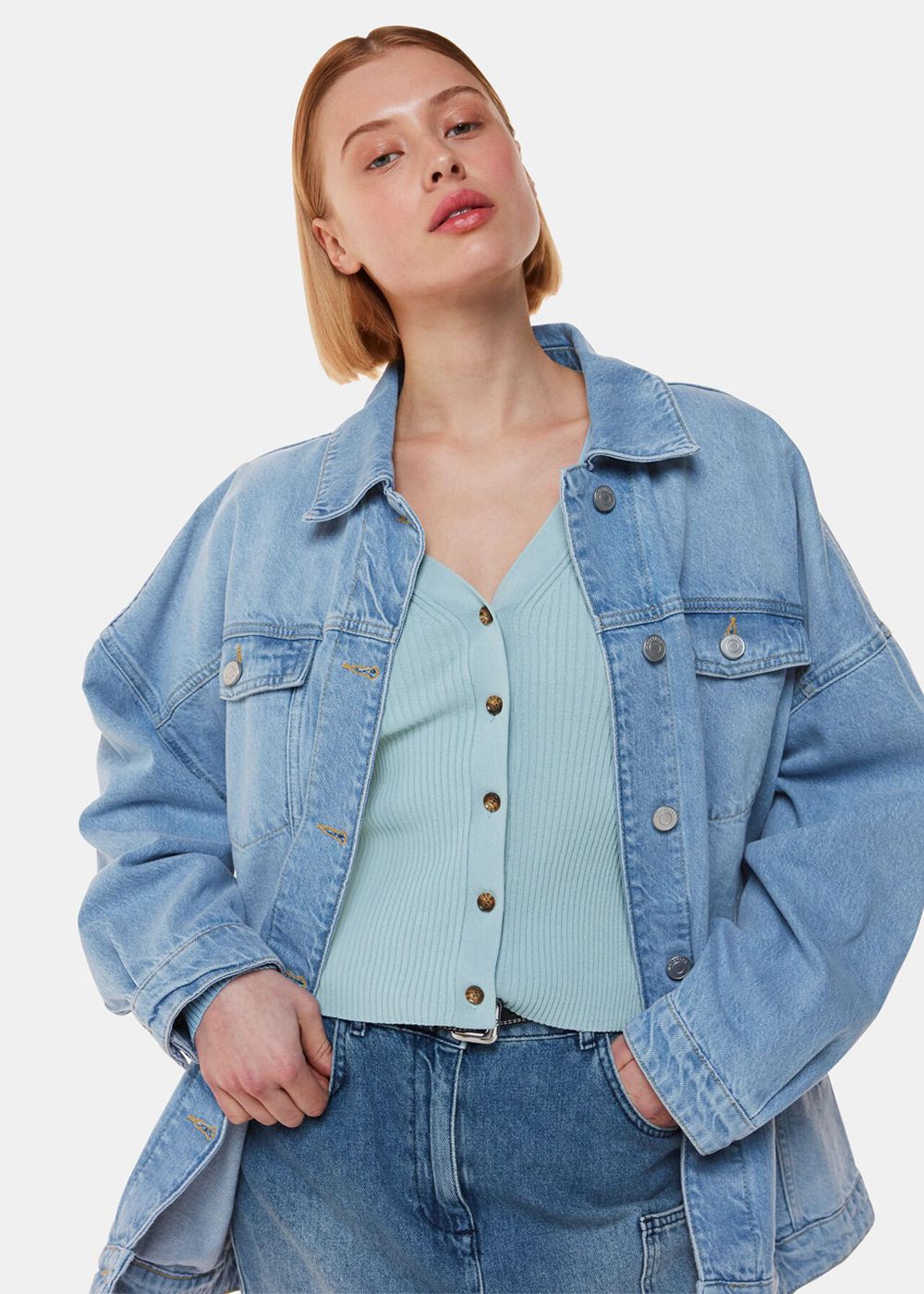 Whistles Ribbed V Neck Cardigan Blue | US-96153PTOC