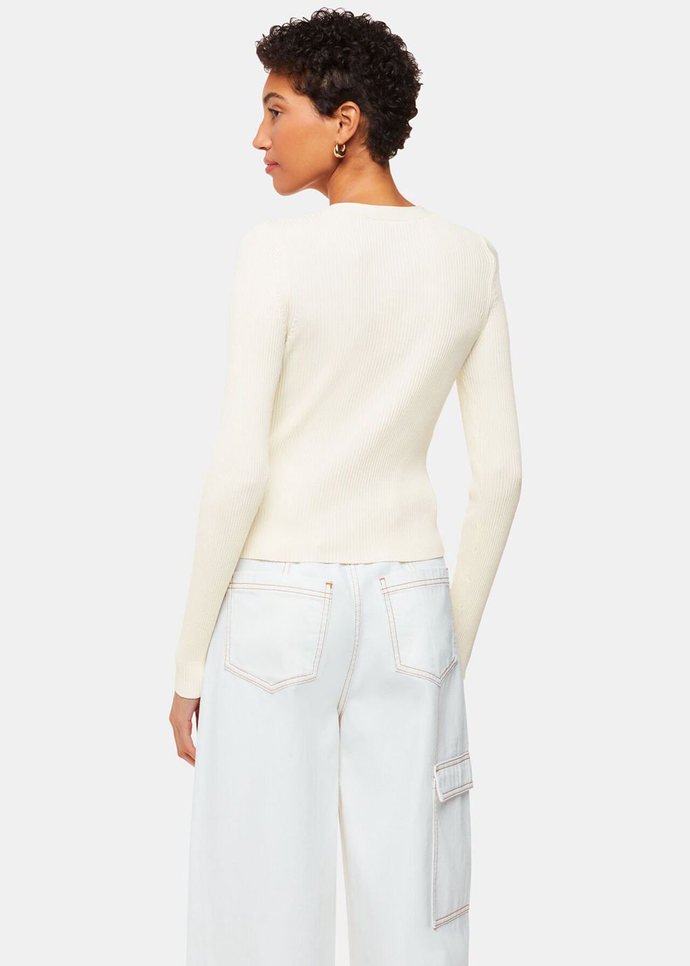 Whistles Ribbed V Neck Cardigan White | US-09815TCSG