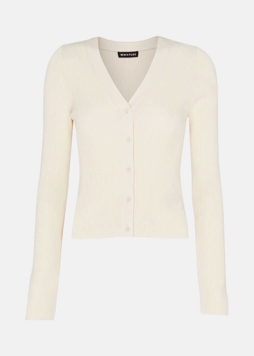 Whistles Ribbed V Neck Cardigan White | US-09815TCSG