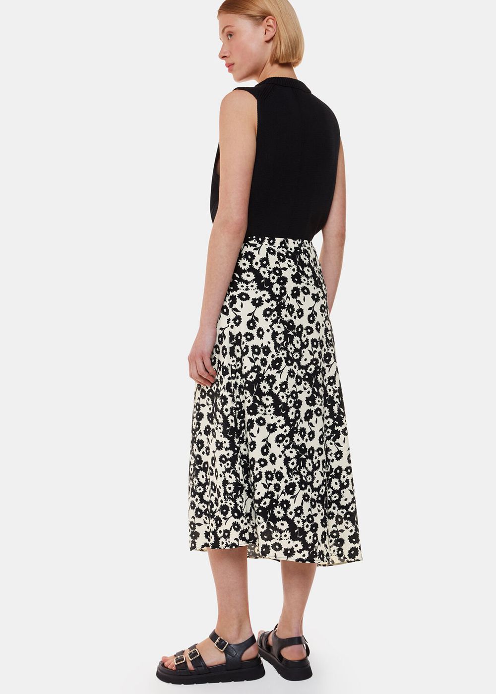 Whistles Riley Floral Print Skirts Black White | US-80416DQFI